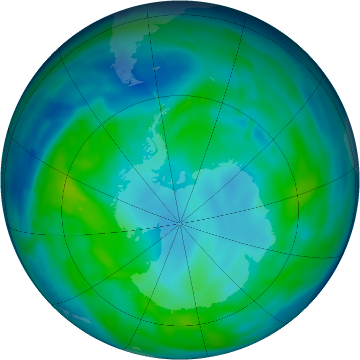 Antarctic ozone map for 25 April 2010